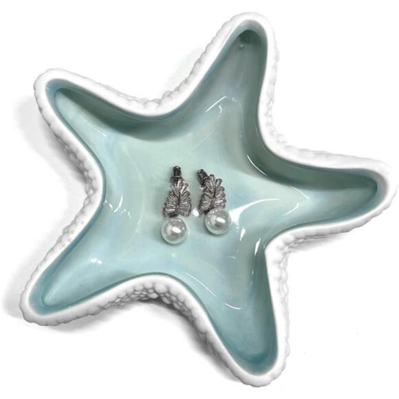 Starfish Shape Ceramic Jewelry Dish Tray, Baby Blue Trinket Dish Ceramic - Picture 1 of 6
